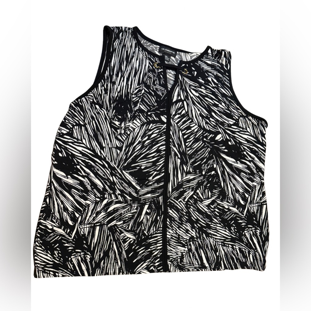 Liz Claiborne‎ XXL Black White Abstract Sleeveless Top Western Barn Chic